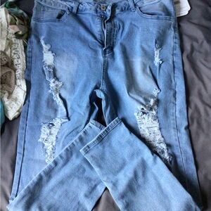 SHEIN Light Blue Ripped Skinny Jeans